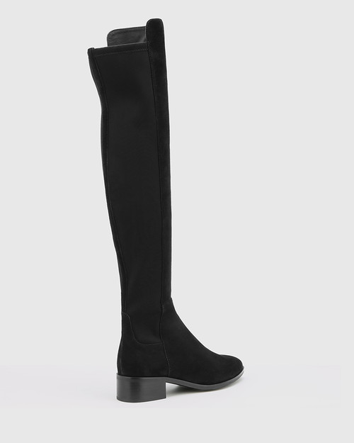 Gianna Black Suede Leather/Neoprene Stretch Over The Knee Boot. & Wittner & Wittner Shoes