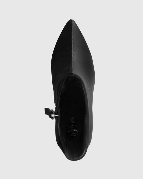 Hanalee Black Leather Sculptured Heel Ankle Boot. & Wittner & Wittner Shoes