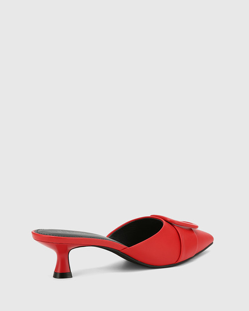 red kitten heel mules