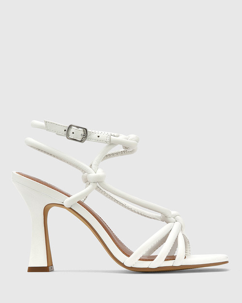 Roxanne White Leather Flared Heel 