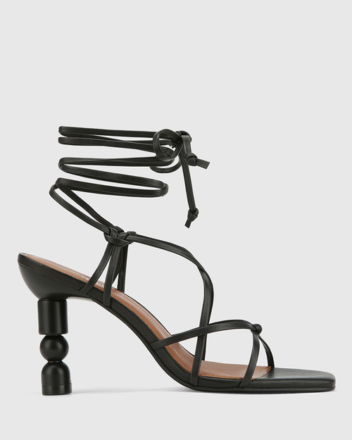 Rikita Black Leather Sculptured Heel Strappy Sandal. & Wittner & Wittner Shoes