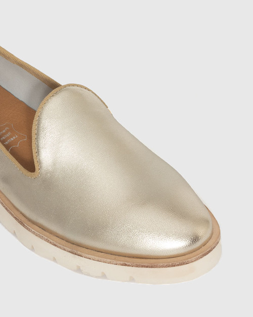 Becca Champagne Leather Flatform Loafer. & Wittner & Wittner Shoes