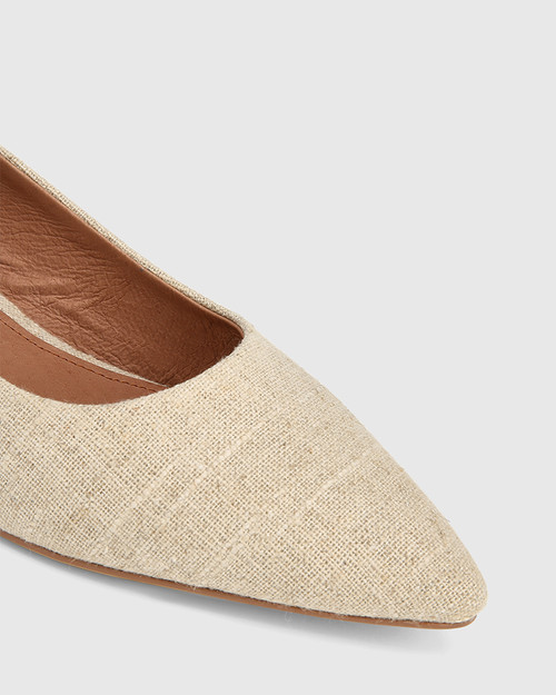 Armin Natural Linen Pointed Toe Low Block Heel. & Wittner & Wittner Shoes