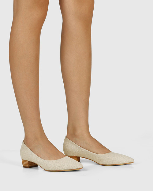 Armin Natural Linen Pointed Toe Low Block Heel. & Wittner & Wittner Shoes