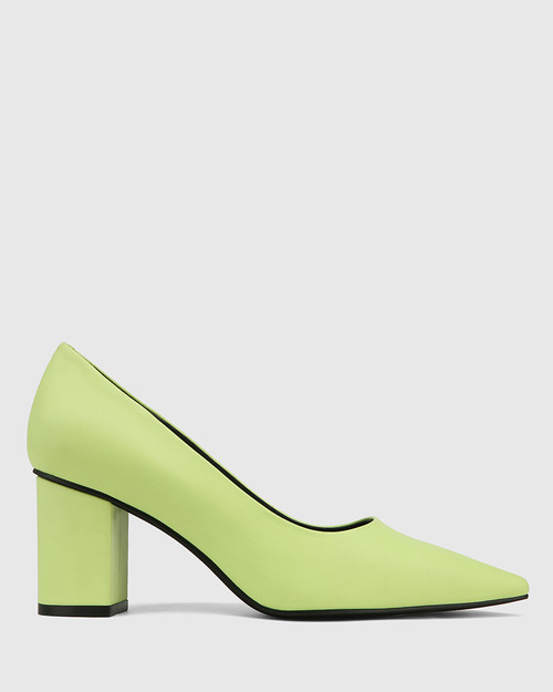Penrose Fluro Green Leather Block Heel Pump