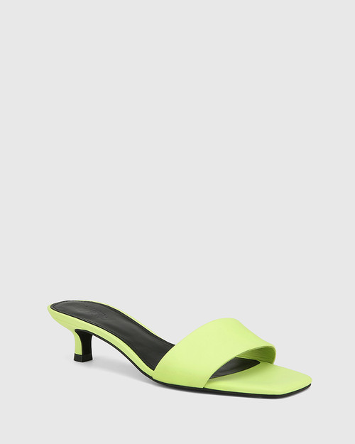 Jamila Fluro Green Leather Kitten Heel 