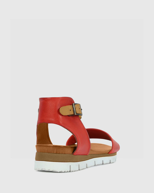 Soda Red Leather Ankle Strap Wedge Sandal. & Wittner & Wittner Shoes