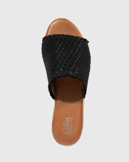 Pallis Black Woven Leather Flatform Slide. & Wittner & Wittner Shoes