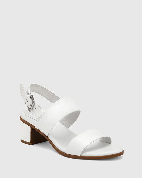 Karlie White Leather Block Heel Sandal
