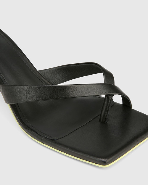 Kandie Black Leather Round Heel Square Toe Sandal. & Wittner & Wittner Shoes