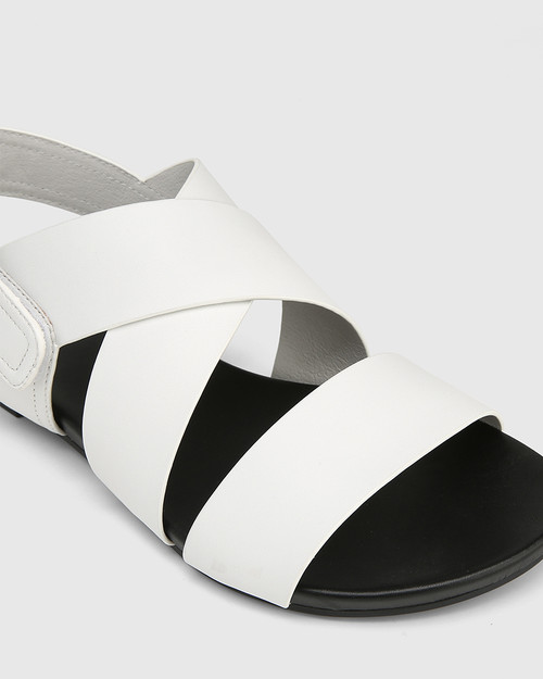 Leena White Leather Open Toe Flat Sandal. & Wittner & Wittner Shoes