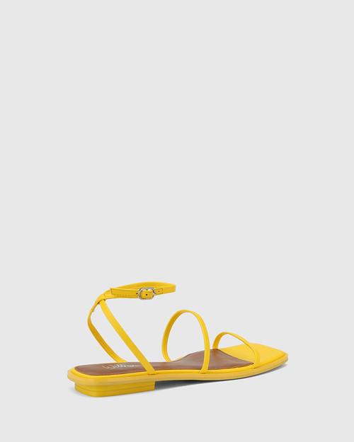 Emmy Yellow Leather Flat Strappy Sandal. & Wittner & Wittner Shoes