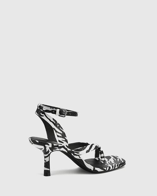 Charly Black And White Zebra Snake Print Leather Square Toe Sandal & Wittner & Wittner Shoes