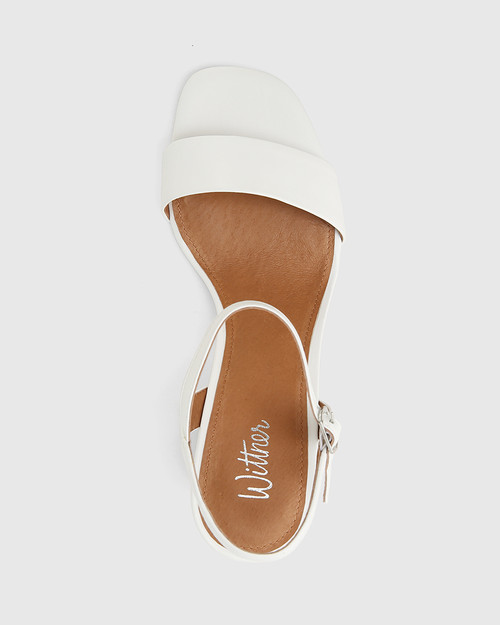 Collin White Leather Block Heel Ankle Strap Sandal & Wittner & Wittner Shoes