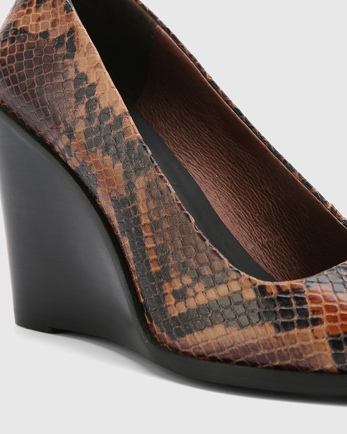Hew Brown Anaconda Print Leather Snib Toe Wedge. & Wittner & Wittner Shoes
