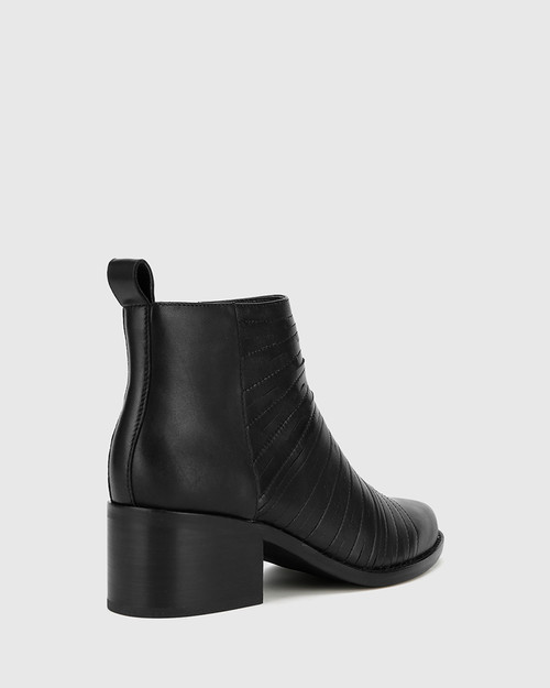Jaylee Black Leather Almond Toe Block Heel Ankle Boot. & Wittner & Wittner Shoes