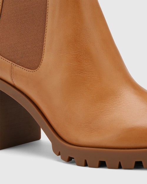 Purcell Tan Leather Block Heel Ankle Boot. & Wittner & Wittner Shoes