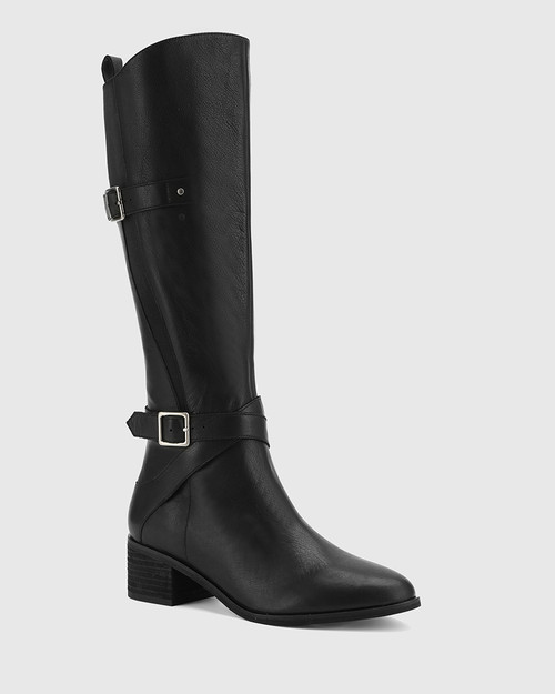 Ionna Black Leather With Elastic Long Boot 