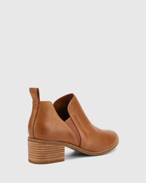 Ita Dark Cognac Leather Block Heel 