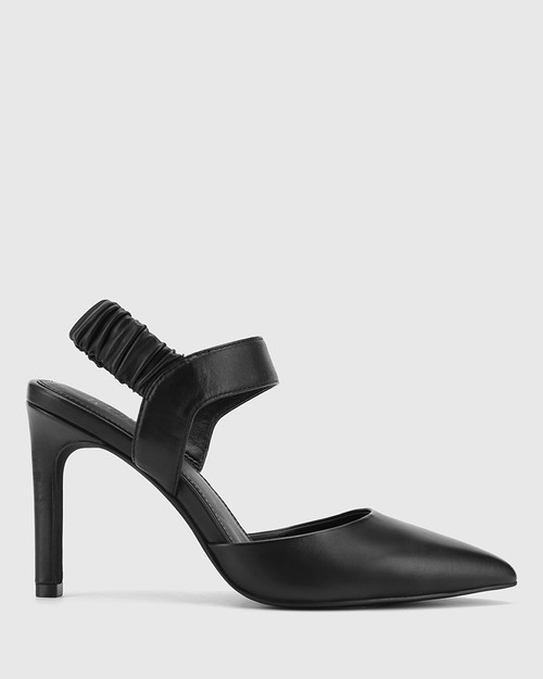 Hanira Black Leather Elastic Slingback Stiletto. & Wittner & Wittner Shoes