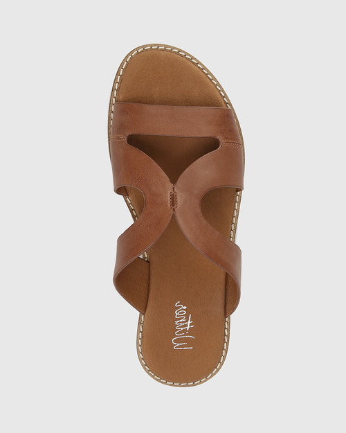 Casio Dark Cognac Leather Cut Out Slide. & Wittner & Wittner Shoes