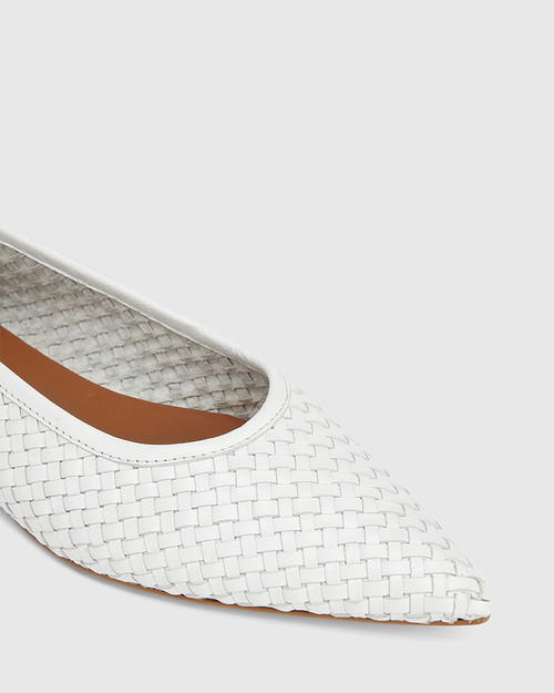 Braelyn White Woven Leather Pointed Toe Flat & Wittner & Wittner Shoes