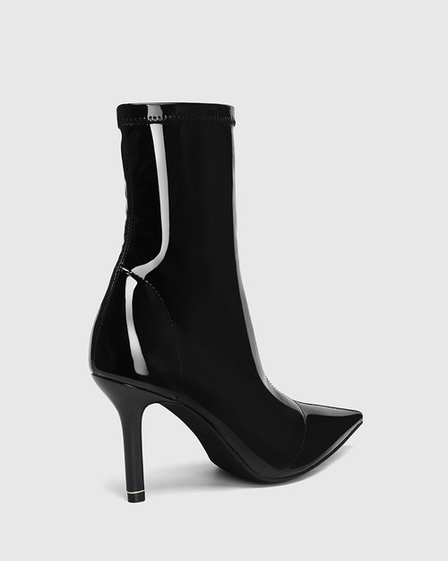 Qadira Black Stretch Patent Pointed Toe Ankle Boot & Wittner & Wittner Shoes
