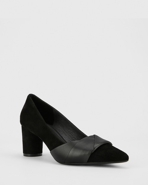 black leather pumps block heel