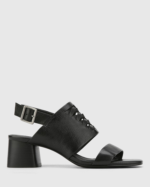 Devanti Black Leather Plaited Front Blocked Heel Sandal. & Wittner & Wittner Shoes