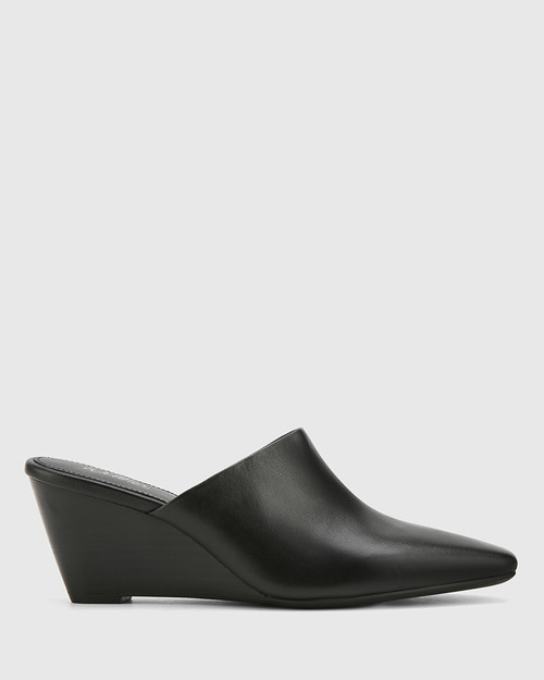 Polina Black Leather Snib Toe Wedge Mule. & Wittner & Wittner Shoes