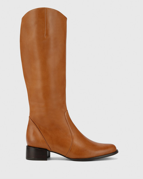 Bernia-N Tan Waxy Burnish Leather Long Boot Almond Toe. & Wittner & Wittner Shoes