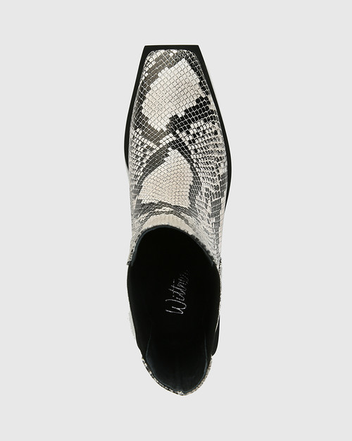 Yumi Natural Snake Print Leather Elastic Gusset Ankle Boot & Wittner & Wittner Shoes