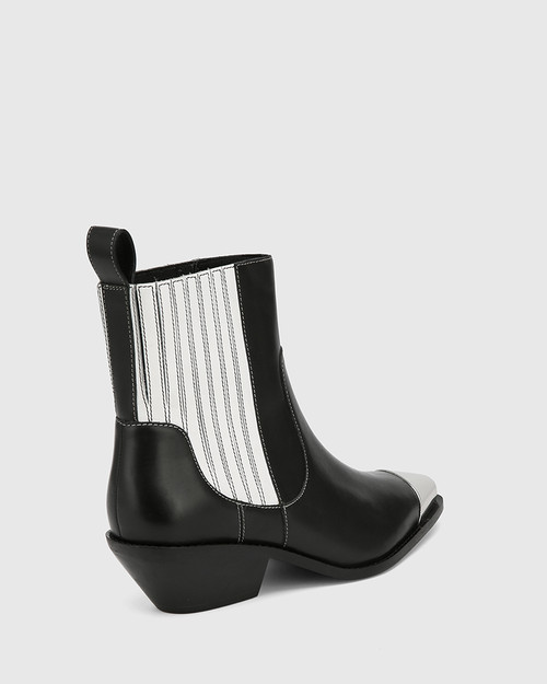 Moodie Black Leather Silver Toe Ankle Boot