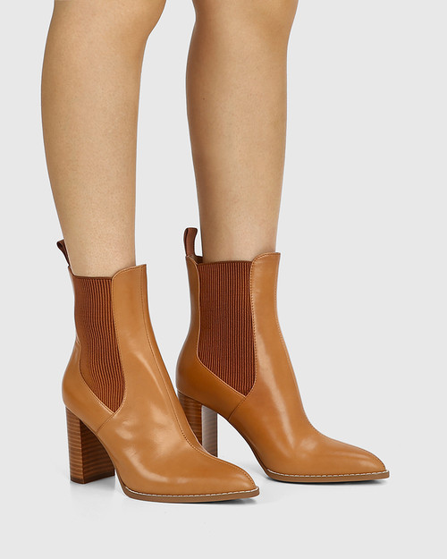 Holler Tan Leather Block Heel Ankle Boot & Wittner & Wittner Shoes