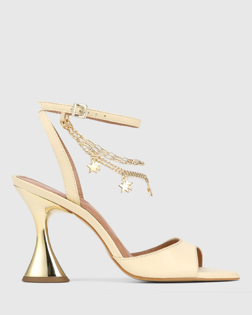 Veeva Cream Leather With Gold Flared 
