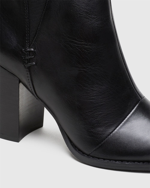 Honesty Black Leather Elasticated Gusset Block Heel Ankle Boot. & Wittner & Wittner Shoes