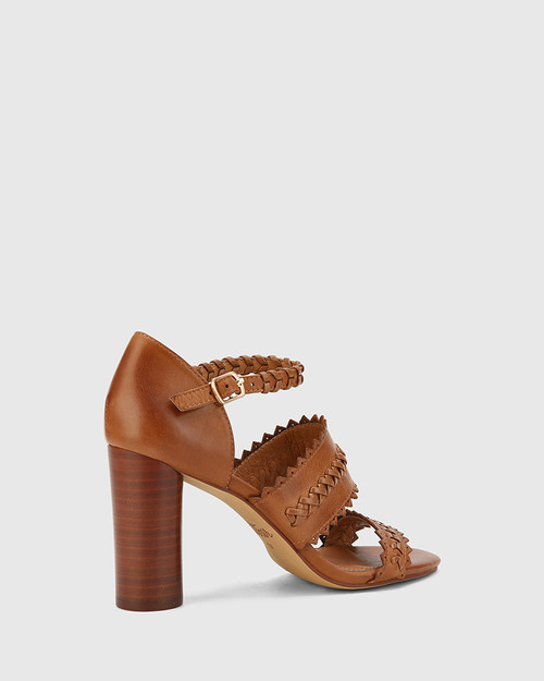 Roslyn Dark Cognac Open Toe Block Heel Sandal.