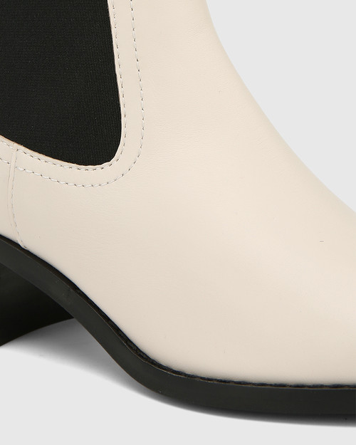Jenae Vintage Ivory Leather Elastic Gusset Ankle Boot & Wittner & Wittner Shoes