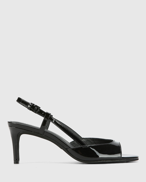 Nahla Black Patent Leather Open Toe Stiletto Heel. & Wittner & Wittner Shoes