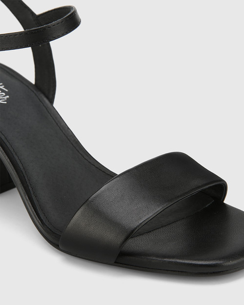 Collin Black Leather Block Heel Ankle Strap Sandal. & Wittner & Wittner Shoes