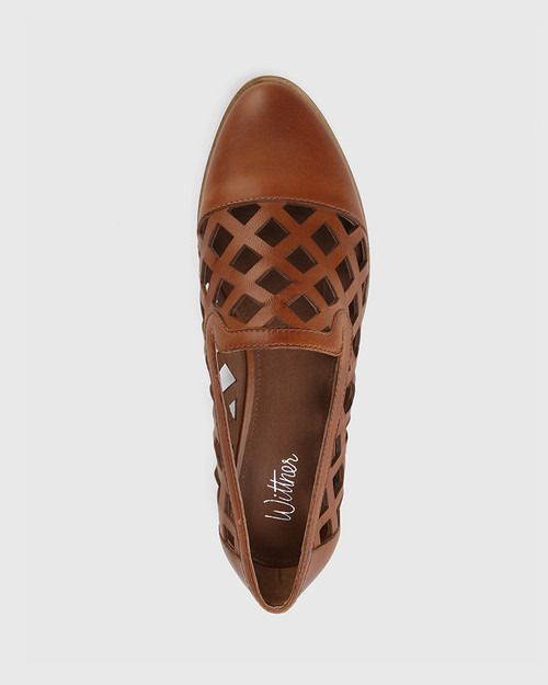 Heeva Dark Cognac Nappa Leather Almond Toe Flat. & Wittner & Wittner Shoes
