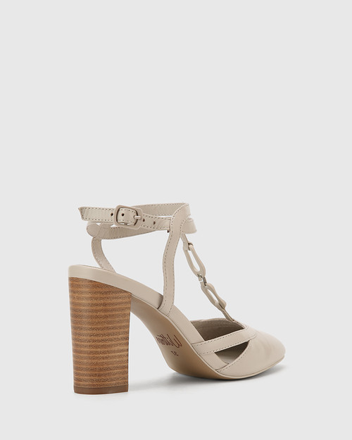 Petrona Fog Grey Leather Block Heel Ankle Strap Pump. & Wittner & Wittner Shoes