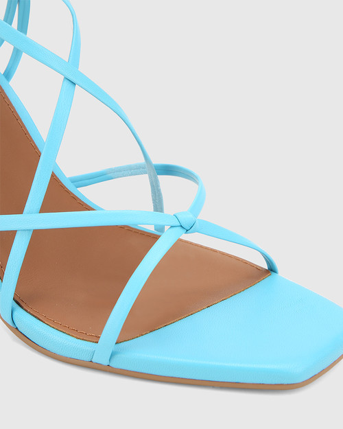 Rikita Aqua Blue Leather Sculptured Heel Strappy Sandal. & Wittner & Wittner Shoes