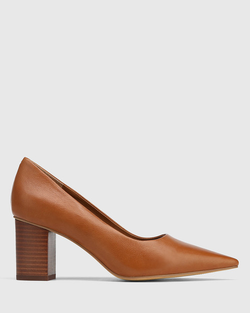 Penrose Dark Cognac Leather Block Heel Pump