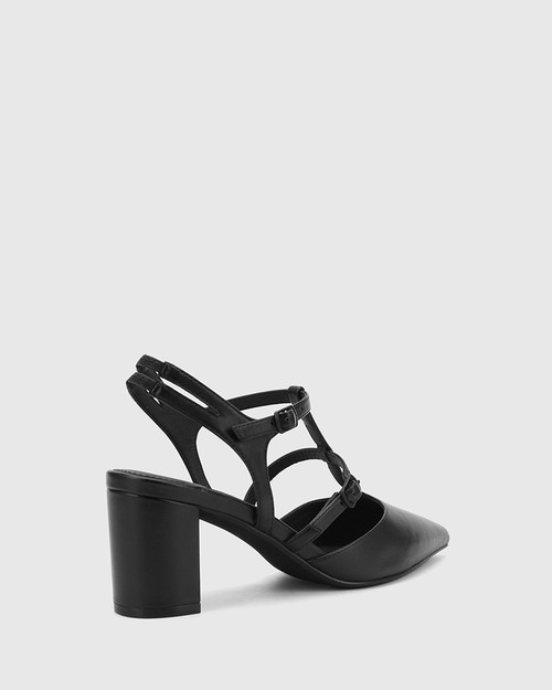 Davor Black Leather Pointed Toe Block Heel. & Wittner & Wittner Shoes