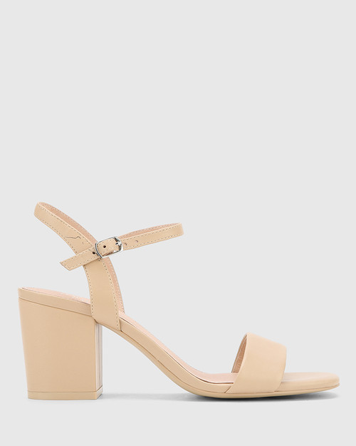 Collin Ecru Leather Block Heel Ankle Strap Sandal. & Wittner & Wittner Shoes