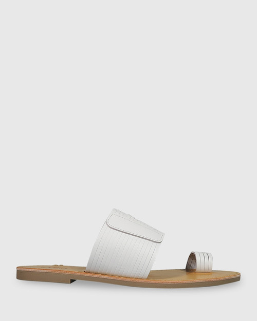 Constanza White Leather Slip On Flat Sandal. & Wittner & Wittner Shoes