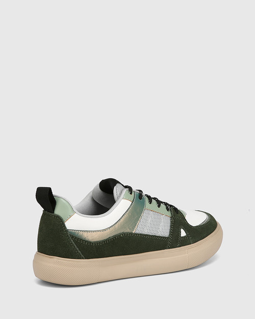 Oswald Khaki Suede Multi Leather & Mesh Lace Up Sneaker & Wittner & Wittner Shoes