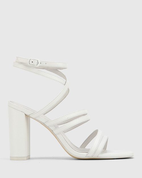 white strappy block heels