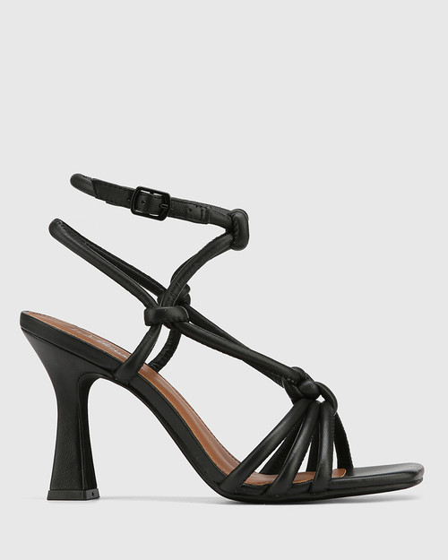 Roxanne Black Leather Flared Heel 